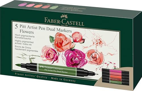 FABER-CASTELL - Stylos à encre Pitt Artist Pen Dual Flowers, 5 couleurs
