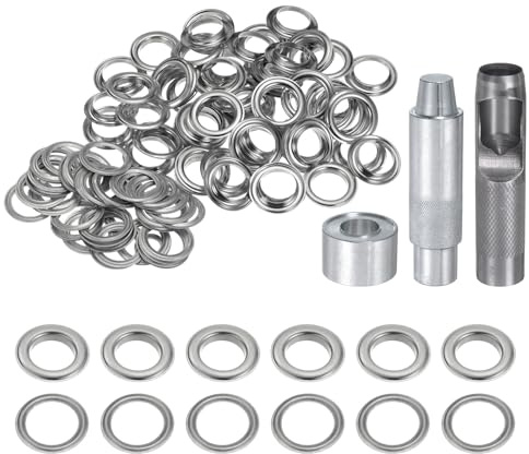 QUARKZMAN 100Pcs Kit d'Outils pour Œillets de 20mm en Cuivre avec Poinçon Creux, Outils de Pose d'Œillets pour Vêtements en Cuir, Tissu, Ceinture, Couleur Argentée