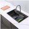 LNXGJJ Fregaderos de Cocina Cascada Fregadero con Escurridor, Fregadero Multifuncional Fregadero de Acero Inoxidable, Fregaderos Modernos para Cocina con Grifo de Cocina Extraíble de 3 Funciones