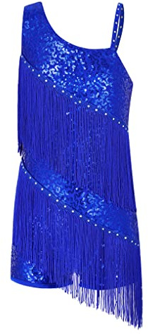 YEAHDOR Vestito Latino Americano Bambina con Paillettes Frange Body da Ginnastica Artistica Leotards da Balletto Ballerina Abito da Jazz Samba Rumba Dancewear Blu 15-16 Anni