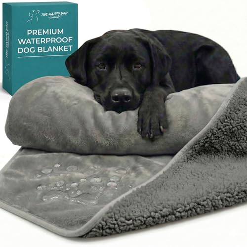 100% Waterproof Dog Blankets for Large Dogs – Soft Fleece, Washable Pet Throw for Sofa, Car, Bed & Furniture Protection, Soft Fluffy Reversible Blanket, 100x120cm, Grey/Grey