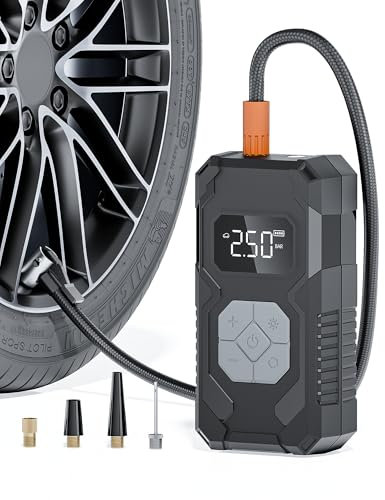 Elektrische Luftpumpe 15000mAh & 150PSI Tire Inflator Portable Air Compressor, Akku Kompressor mit Manometer, Fahrradpumpe Elektrisch wiederaufladbar Reifenfüller für Auto, Fahrrad, Motorrad, Bälle