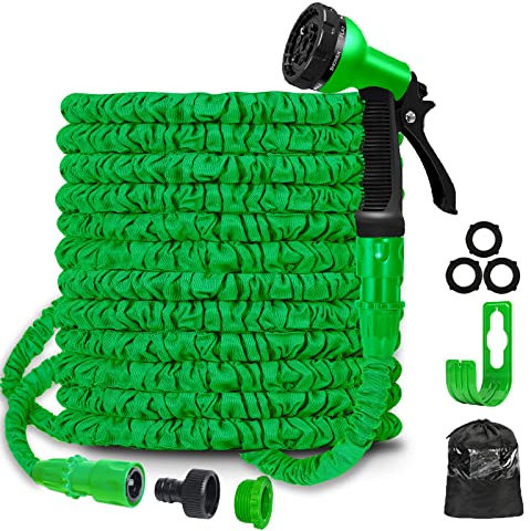 BABADU Garden Hose Pipe 100 FT - Expandable Flexible Water Hosepipes for Garden with 8 Modes Hose Spray Gun, Water Pipe Lightweight with 3/4,1/2 Hosepipe Fittings for Watering