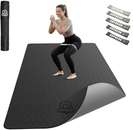 HAPBEAR Large Yoga Mat - 183x 91cmx 6mm Non-Slip Exercise Mat for Home Workout& Pilates, Enhanced Grip Top Layer& Anti-Slip Bottom, Includes Resistance Bands& Carry Bag, Durable& Eco-Friendly