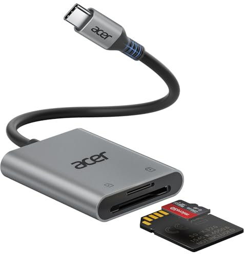 acer Lecteur de Carte SD USB C, Adapateur Carte Mémoire MicroSD USB C 5Gbps, Simultané à Lire et Écrire pour SD/Micro SD/SDHC/SDXC/MMC,Compatible avec iPhone 16 Plus Pro Max 15 iPad Macbook Pro Air