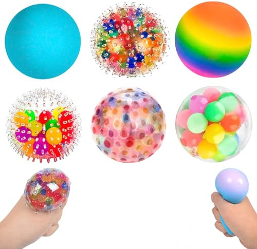 Lot de 6 balles Anti-Stress Arc-en-Ciel - Soulage Le Stress et la Relaxation pour la Famille et Les Amis