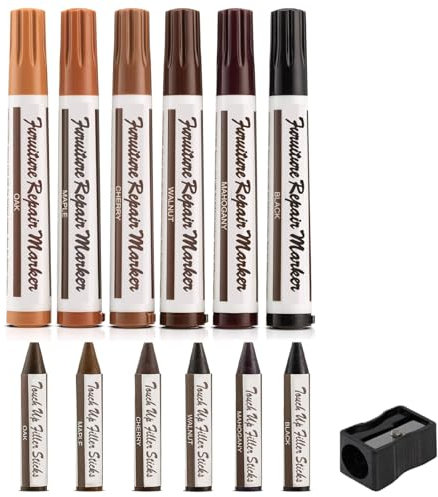 ASIRYVA 13 Pcs Furniture Repair Stain Pen Kit, Wood Markers & Wax Sticks for Damage Restoration, Stain, Touch-Ups, Cover-Ups, Molding Repair & Wood Scratch Repair