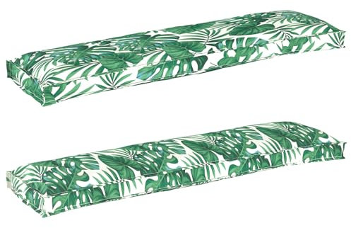 vidaXL Cojines para palets para Banco, 2 pcs, con patrón de Hojas, de 150 x 40 x 8 cm, Tela Oxford Resistente al Agua, diseño Tropical. Cojín de jardín, Asiento de terraza, decoración para Muebles e