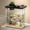 Aquarien Komplettset - Fischtank Aquarium mit LED-Leuchten - Fischzuchtbox Fischgläser mit Pumpe, Gefälschte Berge, Kunstblumen, Steine, Fischlöffel - Dekor Zuhause, Büro, 26.5 x 15 x 22.5cm