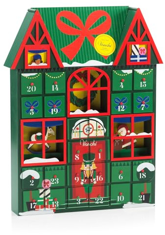 Venchi, Calendario Avvento 2025 in Legno, con 29 Cioccolatini Assortiti, con Nocciola Piemonte IGP, Edizione Limitata Alice Bureau, 356 Gr, Senza Glutine, Idea Regalo
