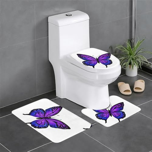 Alfombra De Baño De 3 Piezas Estampado De Mariposa Morada Juego De Alfombrillas De Baño Cómoda por Encargo Alfombras De Cama, para Dormitorio, Cocina, Bathroom