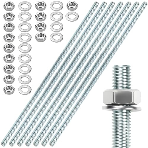 12 st. gängstång M10 gängstänger M10 x 200 mm gängstång gängbultar galvaniserat stål gängstift blå zink gängstavar med 24 st sexkantsmuttrar 24 st M10 brickor