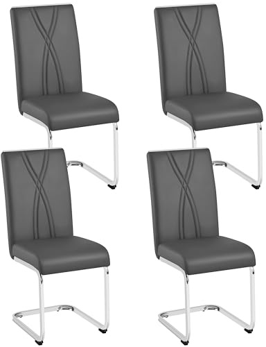 Yaheetech Juego de 4 sillas de Comedor de Piel sintética con Respaldo Alto, Silla de Cocina, Estructura de Metal, Silla oscilante para Comedor, Cocina, Restaurante, Gris Oscuro
