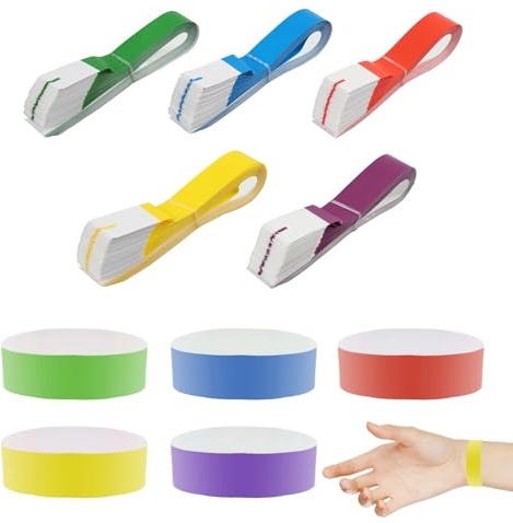 500 Pulseras de Papel Impermeables,para Eventos y Fiestas, Pulseras de Multiusos en Cinco Colores, Durable y Fácil de Usar, para Festivales de Música, Conciertos y Parques Acuáticos