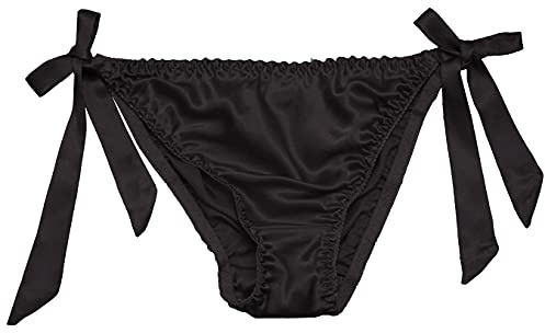 LSHARON Women‘s Sexy 100% Mulberry Silk Thongs Lingerie G-String Underwear Panties, Black, M