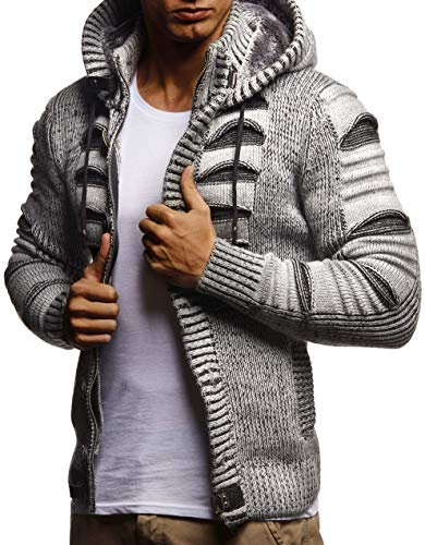 Leif Nelson Giacca Uomo in Maglia con Cappuccio Cardigan LN-5605 Grigio Nero Large
