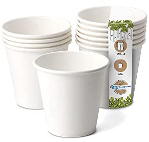 GREENBOX Vasos de papel orgánico, vasos desechables, vasos de papel, vasos compostables y biodegradables, tazas de café blancas, sin imprimir, ecológicas, 50 unidades de 150 ml