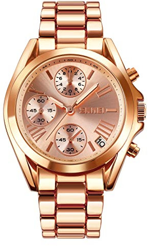 SKMEI Montre de sport pour homme étanche à grand cadran numérique avec alarme multifonction, double fuseau horaire, chronomètre, Or rose 1897, 1.69*1.54*0.51 inches, Classique