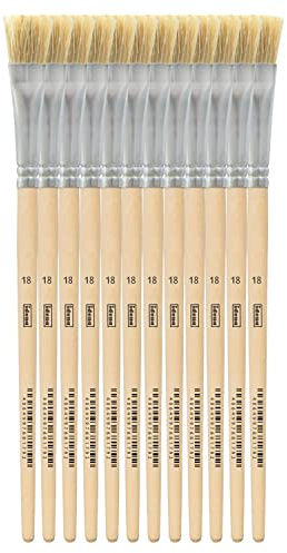 Idena 90101 - Pinceaux de soie, taille 18, avec manche en bois non verni, set de 12, Pinceaux de peinture pour écoliers Hobbykünstler