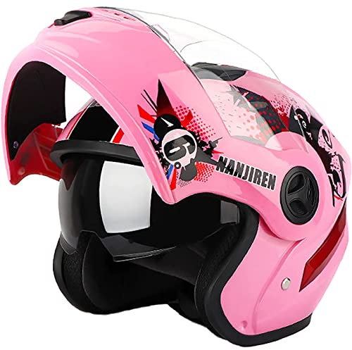 Casco Moto Integrale Modulare Flip Up Omologato DOT/ECE Moto Ciclomotore Street Racing Caschi per Adulti Uomo Donna con Doppia Visiera,Rosa,One Size