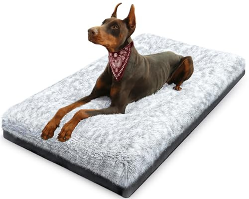 KISYYO Premium Washable Orthopedic Dog Bed – 41 Extra Large Crate Mat with Non-Slip Base, Plush Support for Pets Up to 90 lbs, Grey