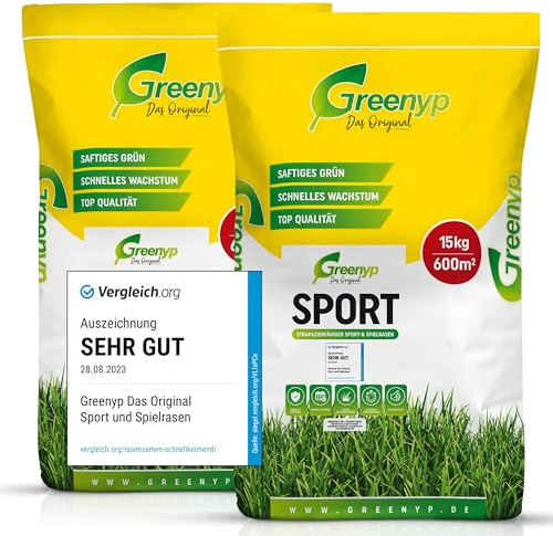 Greenyp® Sport I gazon résistant pour le sport et les jeux I 30 kg pour 1200 m² I Semences de gazon sportif Grassamen Rasensamen Rasensaat Gras Nachsaat à germination rapide [ENSEMBLE]
