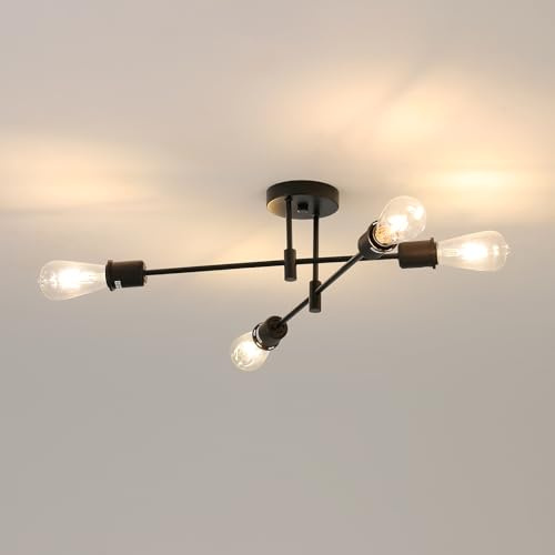 Osairous Lamparas de Techo Industrial, Lámpara de Araña Sputnik, Plafones Ajustable 180° para Dormitorio, Cocina, Pasillo, Diámetro 72 cm, E27, Todo Negro (Sin Bombilla)