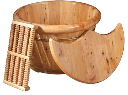 BURLOE Wooden Foot Basin, Cube Massager Spa Pedicure Bath, Practical Bowls for Feet, Khaki