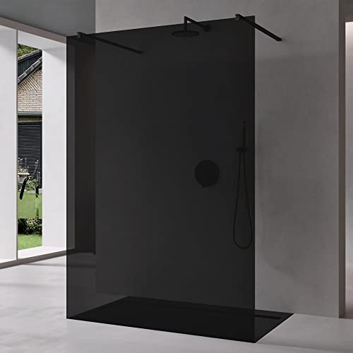 Mai & Mai Box Doccia Walk-In 130x200cm, Parete Doccia in Vetro Grigio 8mm Vetro di Sicurezza ESG con 2 Bracci Sostegni Telescopici MMBR3 Nero