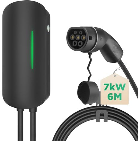 Morec Wallbox 7kW Typ 2 Ladestation für Elektrofahrzeuge, einphasiges Elektroauto-Ladegerät mit 6m langem Ladekabel, kompatibel mit den meisten Elektrofahrzeugen und Plug-in-Hybriden