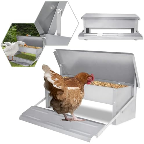 ACXIN Comedero automático para pollos, comedero automático de gallinas, a prueba de ratas, alimentador automático de pollos, comedero para aves de corral para 5 kg con pedal de apertura automática y