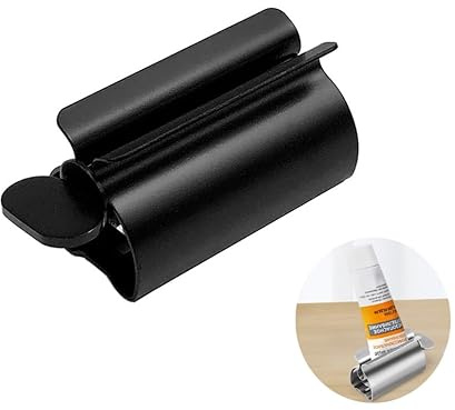 NestNook Exprimidor de pasta de dientes – Exprimidor de tubos de acero inoxidable para tubo de metal, soporte para asiento de pasta de dientes (negro, 1 unidad)