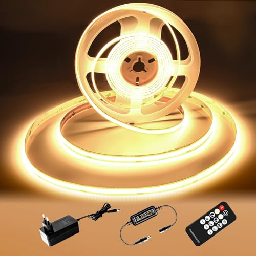luktix Striscia LED Bianca Calda 5m, 3000K Striscia LED Dimmerabile 24V, CRI92 +, larghezza 8mm, con Telecomando e alimentazione, per la decorazione domestica, cucina, specchio (3000K, 5M)
