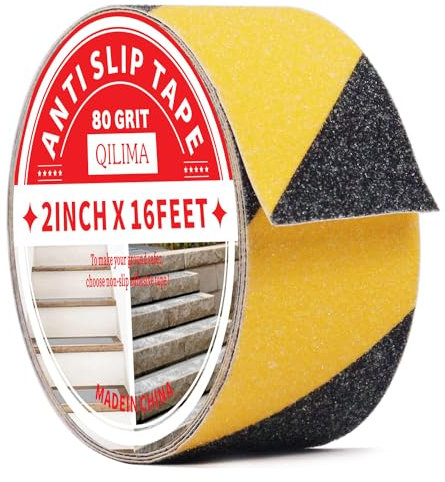 QILIMA Anti-Slip Tape, High Traction Grip Tape 5cm x 5m Non Skid Strip Tape Abrasive Adhesive for Stairs Tread Steps Ramps Indoor Outdoor,Black and Yellow