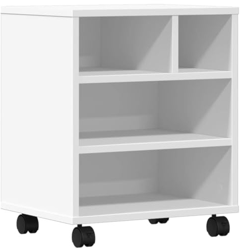 vidaXL White Printer Stand with Wheels - Versatile Office Cart, Engineered Wood, Mobile Storage Unit for Printer/Fax, 41x32x48 cm