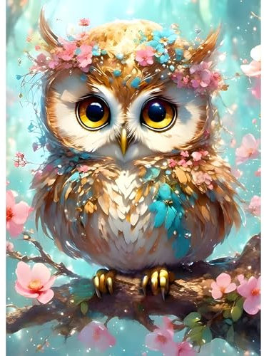 QINRUBB Eule schlüpft Diamond Painting Erwachsene, 5D Blumen Diamant Painting Bilder Anfänger, DIY Runder Vollbohrer Diamanten Malerei Stickerei Set Kreuzstich Geschenke Home Wand Dekor 30x40cm