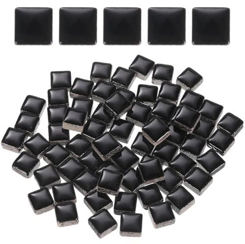 QUARKZMAN 205 Pièces de Carreaux de Mosaïque en Céramique, Carreaux de Mosaïque en Céramique Tachés en Vrac, Kits de Mosaïque Carrée pour l'Artisanat DIY, Projets d'Artisanat(200g, Noir)