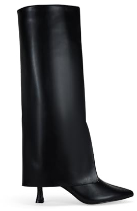 BOSANOVA Botas Altas para Mujer con Acabado Puntiagudo, Polaina con Apertura Frontal y Suela Plana con tacón Kitten de 6.5 cm. Cierre con Cremallera Interior. Calzado para Mujer Negro 39