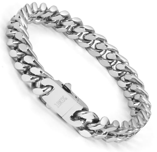 18KOra Pulseras Hombre - Acero Inoxidable 316L de Alto Pulido Tipo Plata - Joya Masculina con Estuche de Regalo - Elegante y Resistente para Uso Diario o Regalos Especiales (22cm)