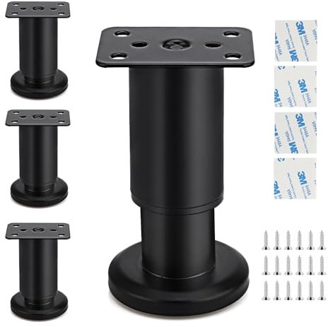 Lrocotanc 4 pezzi Gambe per mobili Regolabili - Möbelfüße Höhenverstellbar 120-180mm Piedini Regolabili per Mobili in Metallo adatti per gambe di mobili su armadi tavoli e divani inclusi viti(Nero)