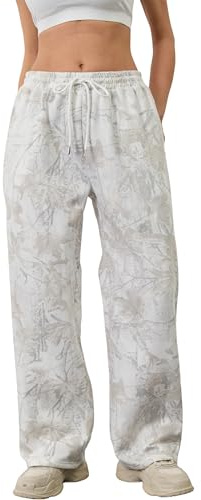 MSBESYOR Camo Pants Women Baggy Fleece Y2K Camouflage Cargo Pants High Waisted Wide Leg Drawstring Jogger Sweatpants