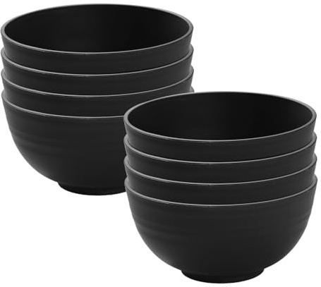 Unbreakable Soup/Wheat Straw Cereal Bowls - Microwave & Dishwasher Safe Soup and Salad Bowls, Set of 8, 26oz, BPA Free, Eco-Friendly for Kitchen Black