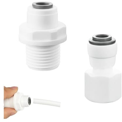 Connecteur de Filtre à Eau, Raccord Rapides de Purificateurs d'Eau, 1/4 Raccord à Emboîter to 3/8 Fileté Femelle/Mâle, Adaptateur de Raccordement pour Purificateurs et Systèmes d'Osmose Inverse,2Pcs