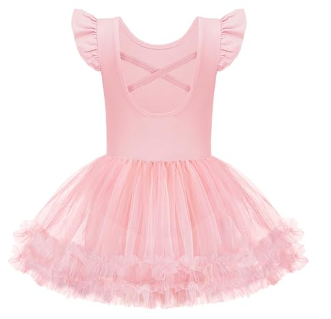Zaclotre Ballet Leotards for Girls Ruffle Sleeve Criss-Cross Back Dance Leotard Toddler Tutu Dance Dresses Kids Ballerina Costume