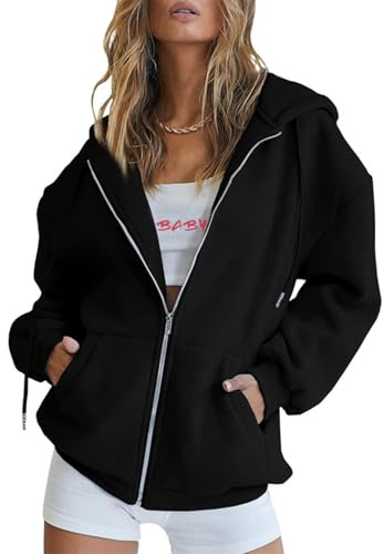 Mayoii Zipped Hoodies for Women UK – Oversized Zip Up Hoodie Women Casual Fall Winter Sweatshirts with Pockets, 2025 Fashion Jackets (UK, Alpha, L, Regular, Regular, Black)