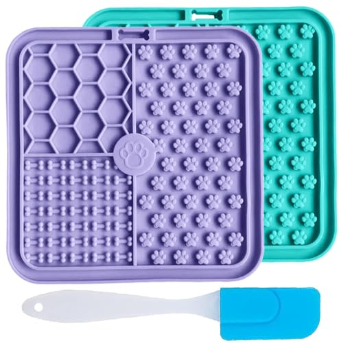 YANJINGSHE Lick Mats for Dogs 2 Pack 15x15cm Purple Cyan