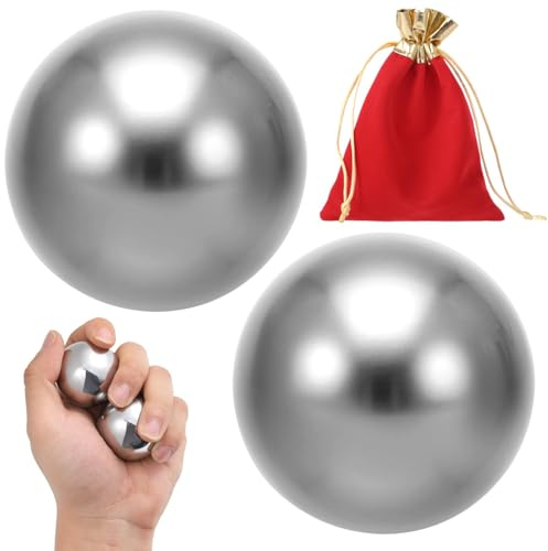 Balones de ejercicio de acero, Baoding, 1.4 pulgadas, 2 bolas de mano de acero inoxidable con bolsa de transporte para práctica
