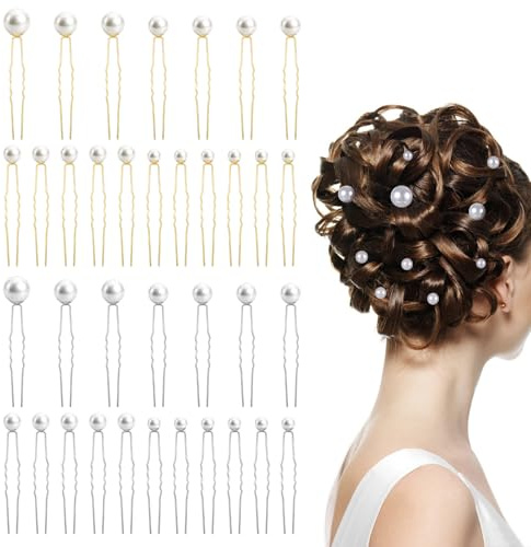 Guduling 36 Pcs Pearl Hair Pins,U Shape Bridal Hair Pins,2 Colors Wedding Pearls Bobby Pin for Women,Pearl Hairs Accessories for Brides,Bridesmaids,Girls(Gold/Silver)