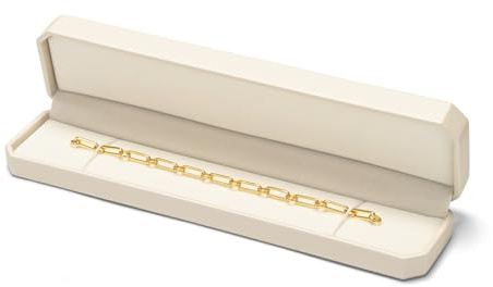 Oirlv Octagonal PU Leather Long Chain Box Necklace Storage Case, Cream Jewellery Gift Box for Long Chains