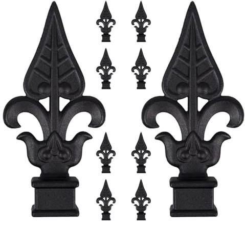 10pcs Cast Iron Fence Finials - Fits 1 Square Post Trident Spear Leaf Shaped Fence Caps for Garden Yard Lawn Iron Picket Fences Spire Decoration